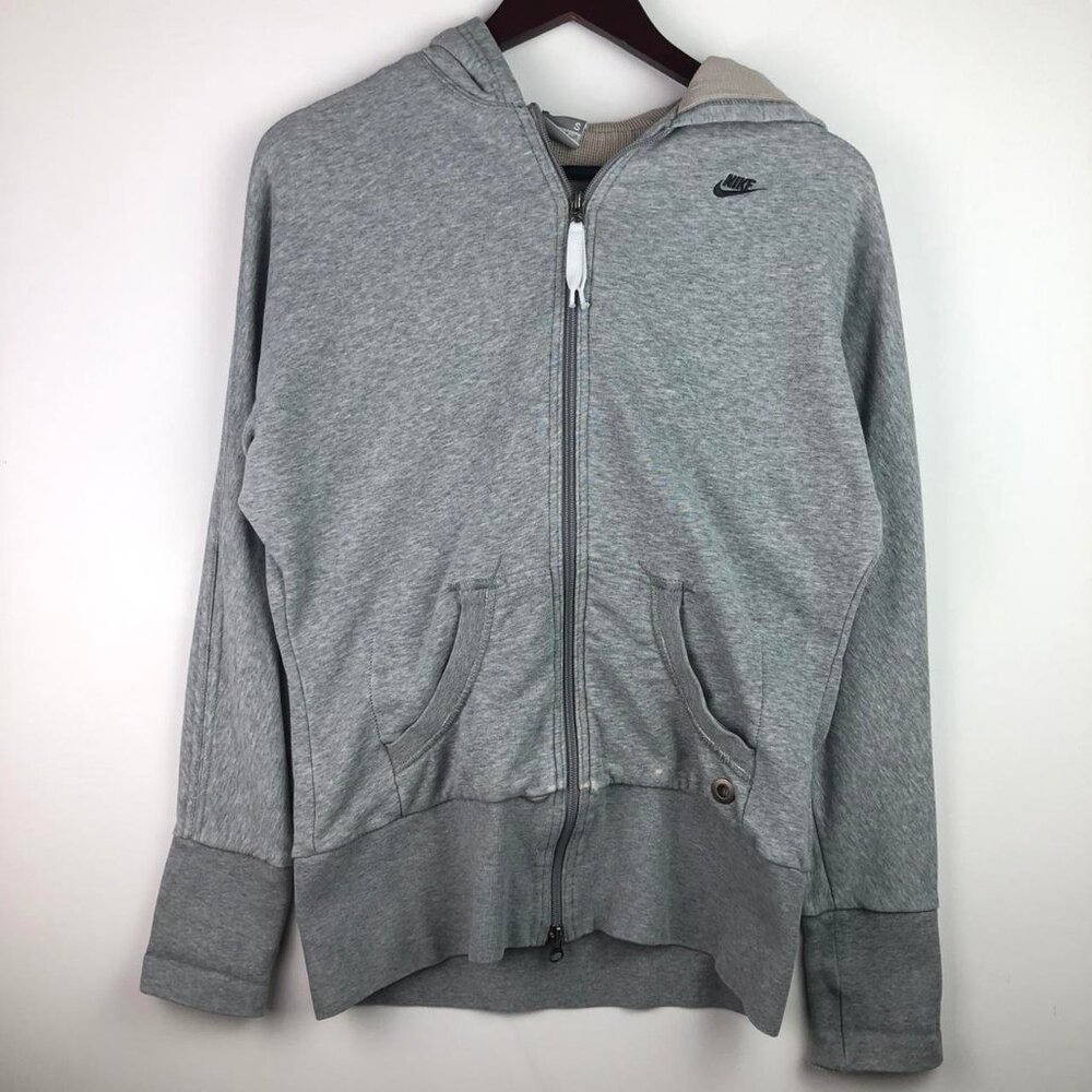 Y2K Nike Silver Tag Full Zip Gray Hoodie Sweatshirt Adult Size Small